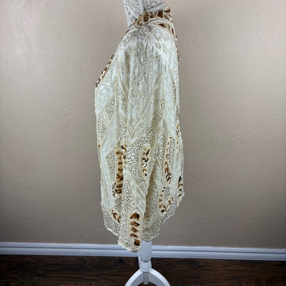 Vintage Royal Feelings Cream Ivory Embellished Beaded Evening Jacket Silk 2X - Picture 4 of 15